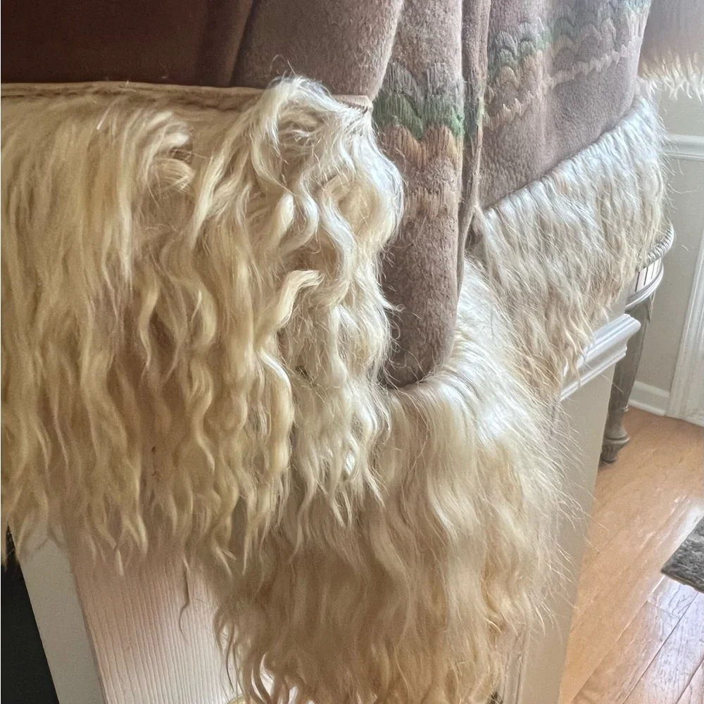 Vintage Tan Teddy Jacket with Embroidery Accents - Picture 7 of 9